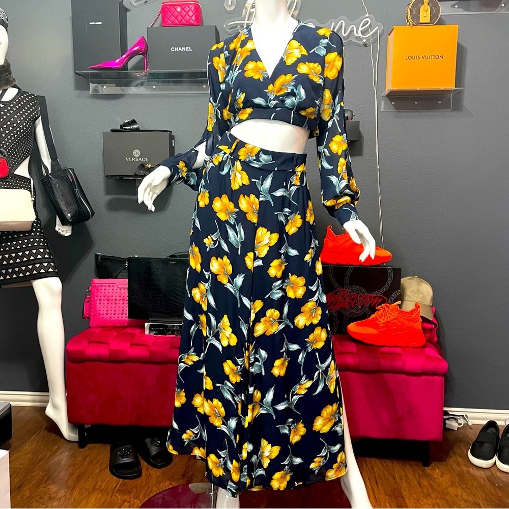 Miss Avenue Matching 2pc Floral Coord Pant Crop Top Set Summer Resort Dopamine